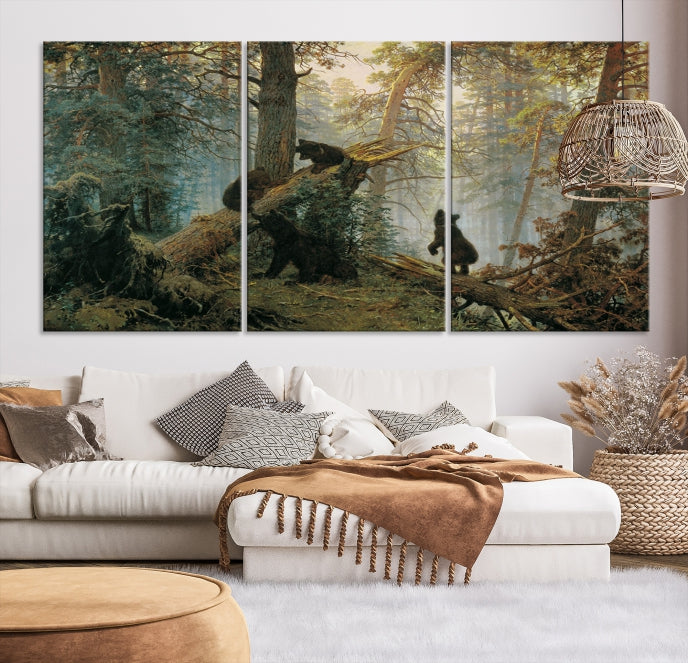 Baby Bears in Forest Large Wall Art Bear Cubs Canvas Print