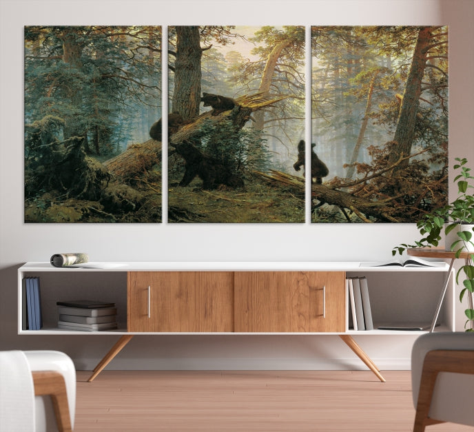 Baby Bears in Forest Large Wall Art Bear Cubs Canvas Print