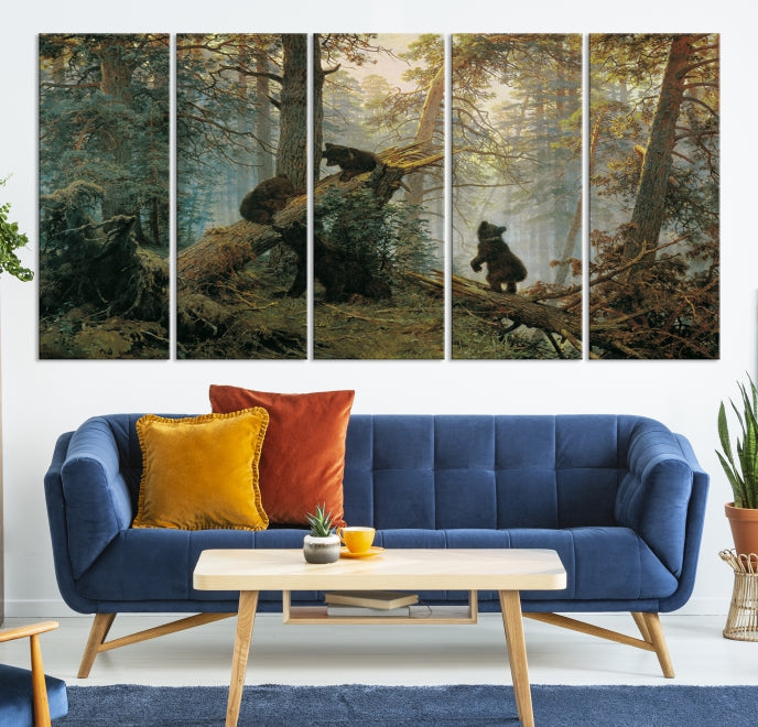 Baby Bears in Forest Large Wall Art Bear Cubs Canvas Print