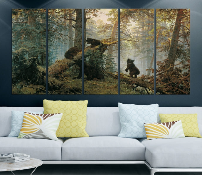 Baby Bears in Forest Large Wall Art Bear Cubs Canvas Print