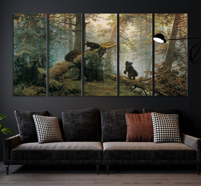 Baby Bears in Forest Large Wall Art Bear Cubs Canvas Print