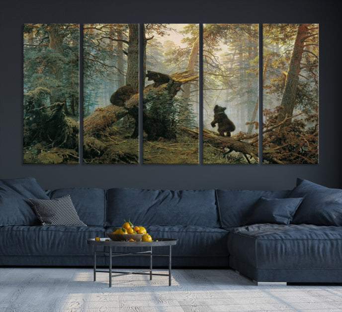 Baby Bears in Forest Large Wall Art Bear Cubs Canvas Print