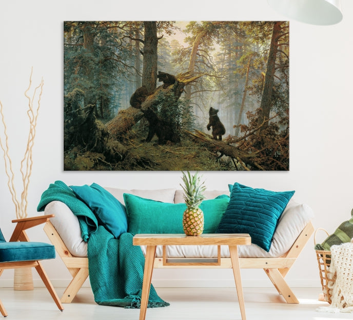 Baby Bears in Forest Large Wall Art Bear Cubs Canvas Print