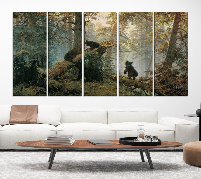 Baby Bears in Forest Large Wall Art Bear Cubs Canvas Print