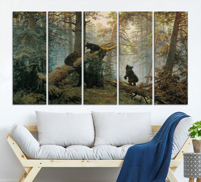 Baby Bears in Forest Large Wall Art Bear Cubs Canvas Print