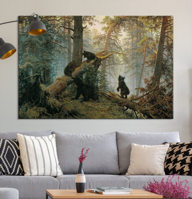 Baby Bears in Forest Large Wall Art Bear Cubs Canvas Print