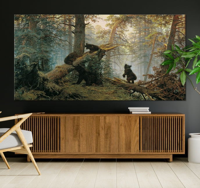 Baby Bears in Forest Large Wall Art Bear Cubs Canvas Print