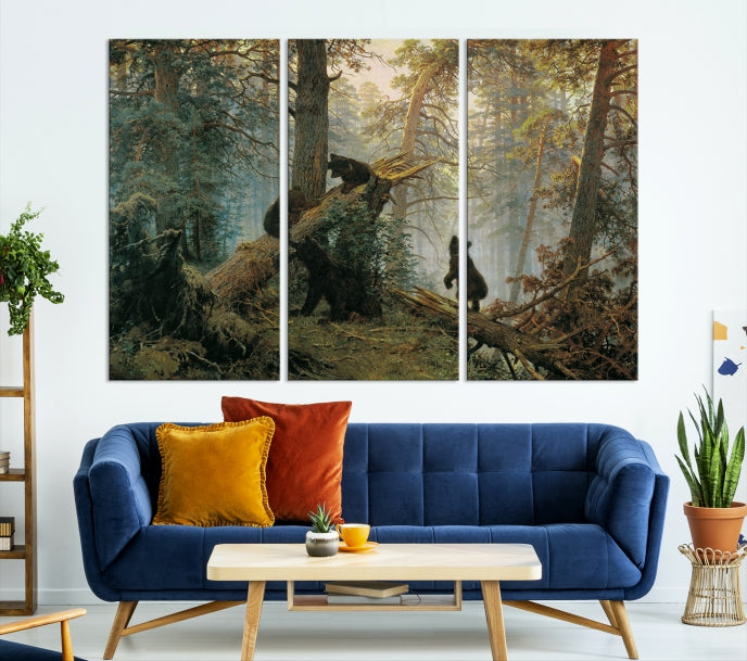 Baby Bears in Forest Large Wall Art Bear Cubs Canvas Print