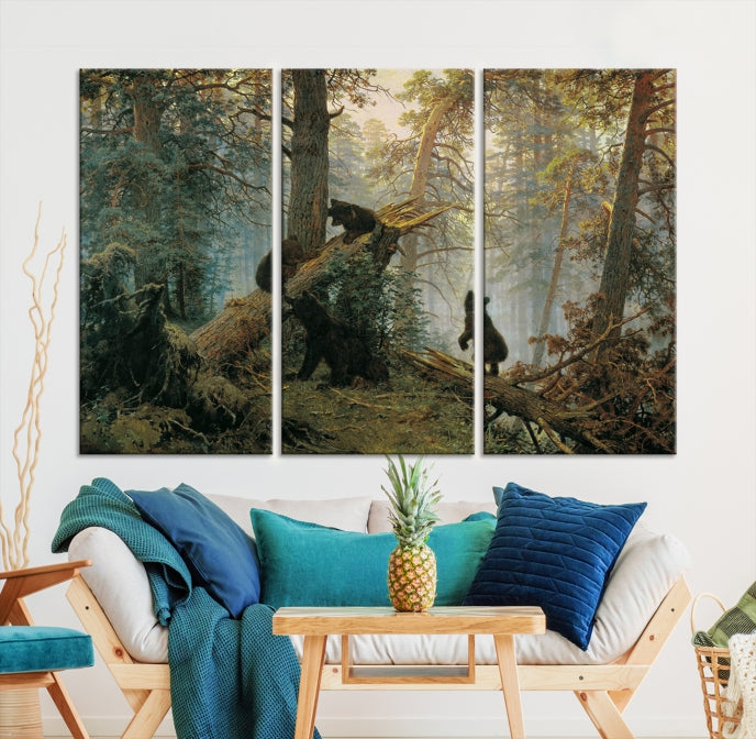 Baby Bears in Forest Large Wall Art Bear Cubs Canvas Print