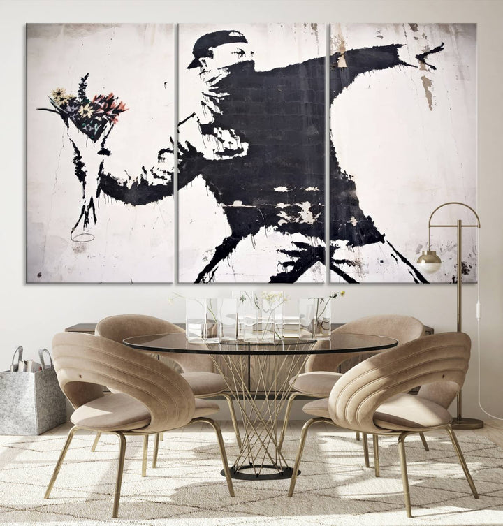 Banksy Flower Throw Graffiti Street Wall Art Canvas Print