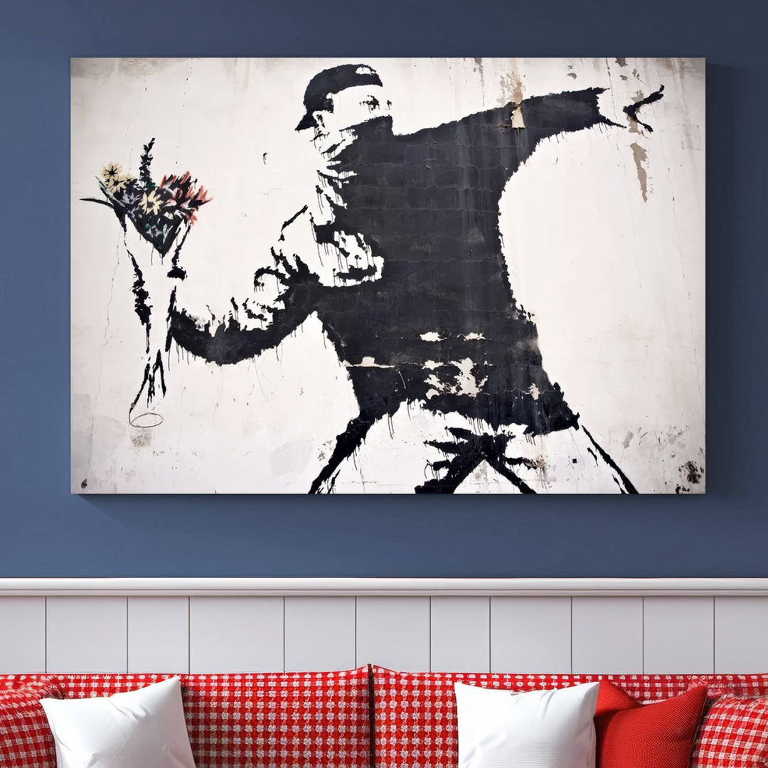 Banksy Flower Throw Graffiti Street Wall Art Canvas Print