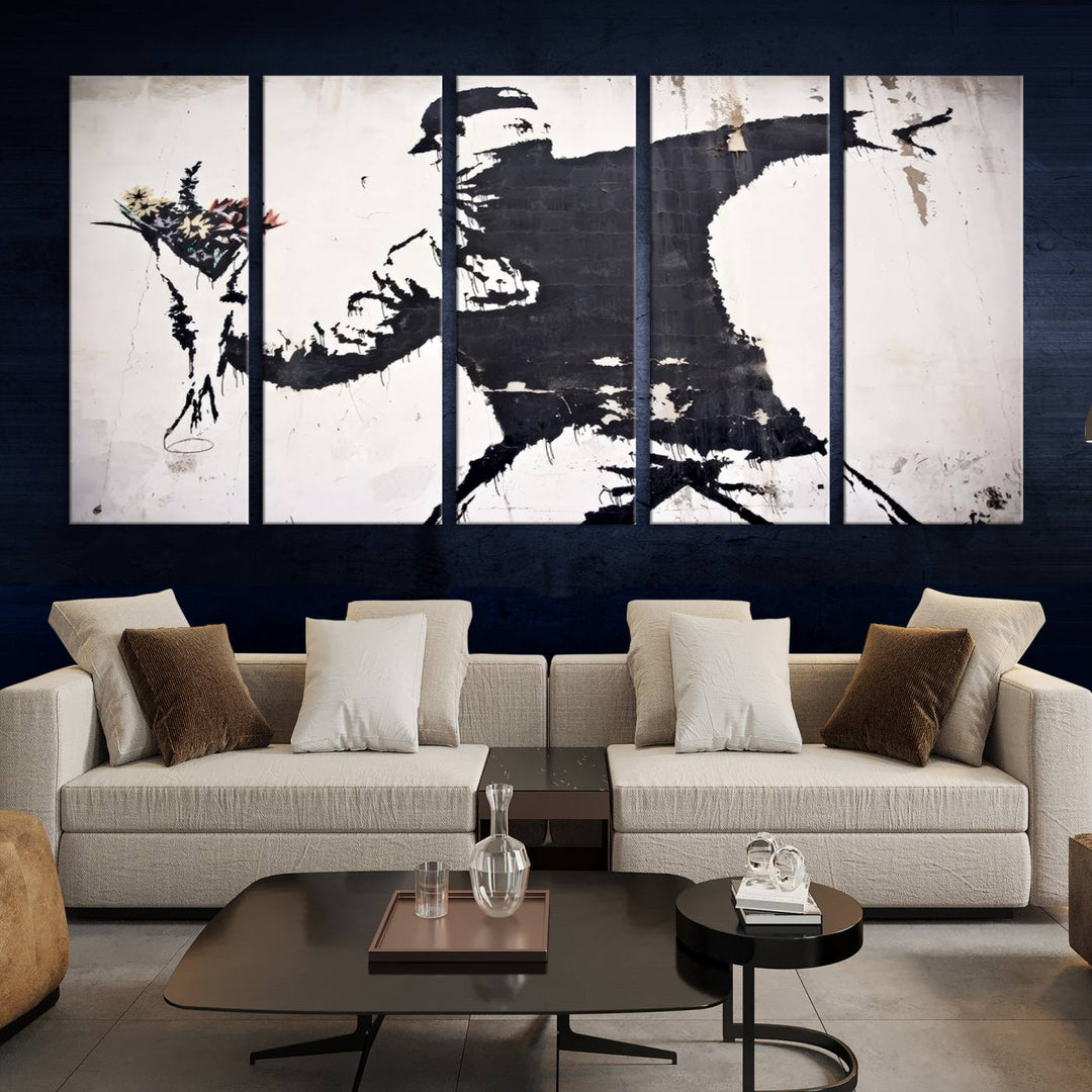 Banksy Flower Throw Graffiti Street Wall Art Canvas Print