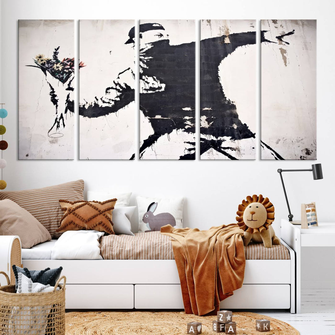 Banksy Flower Throw Graffiti Street Wall Art Canvas Print