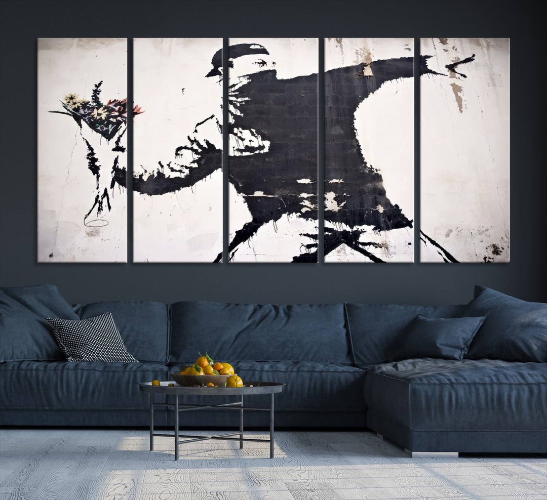 Banksy Flower Throw Graffiti Street Wall Art Canvas Print