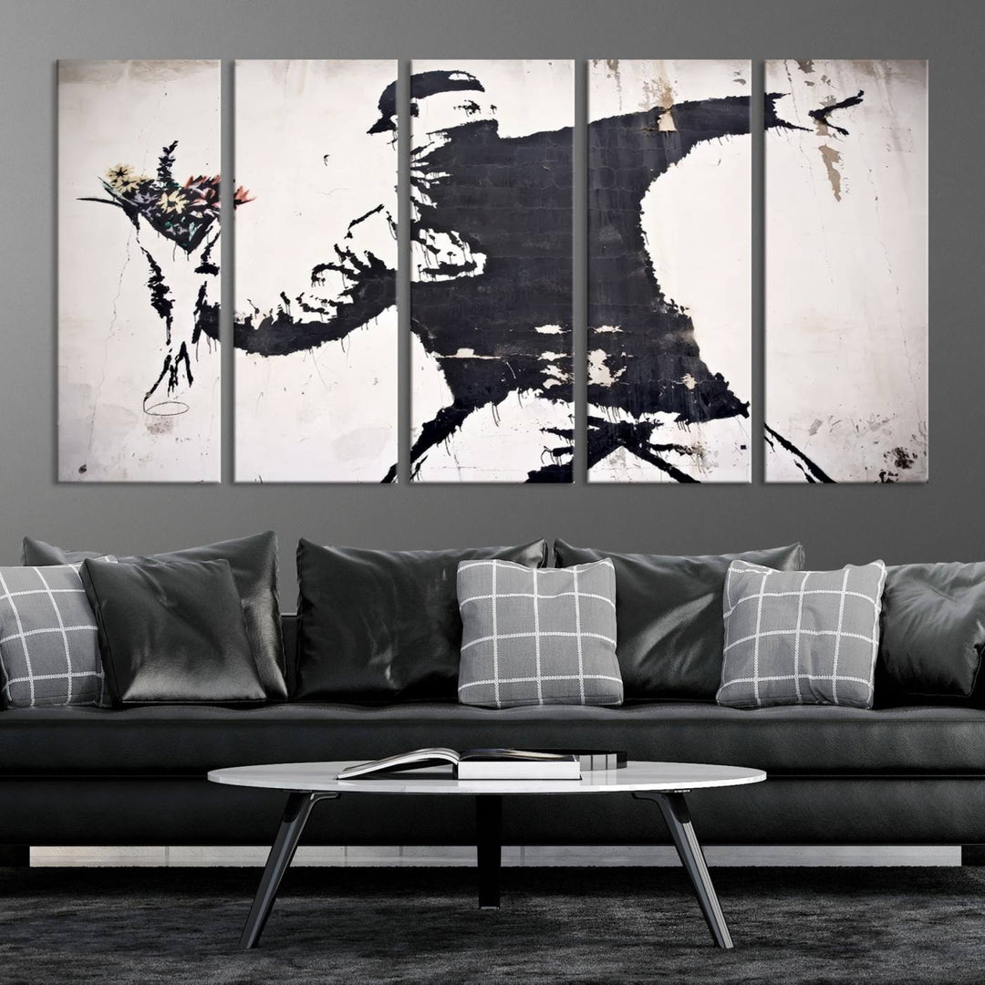 Banksy Flower Throw Graffiti Street Wall Art Canvas Print