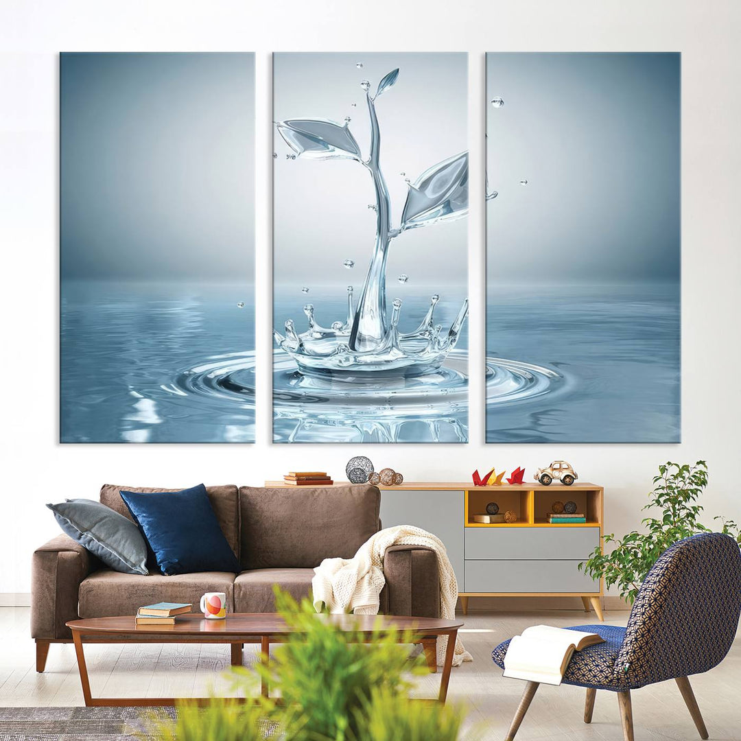 Bathroom Wall Art Blue Leaf canvas Water Drop print Water splash modern art Bathroom Wall Art Canvas Print