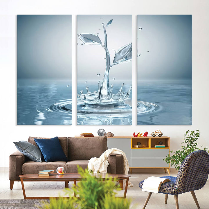 Bathroom Wall Art Blue Leaf canvas Water Drop print Water splash modern art Bathroom Wall Art Canvas Print