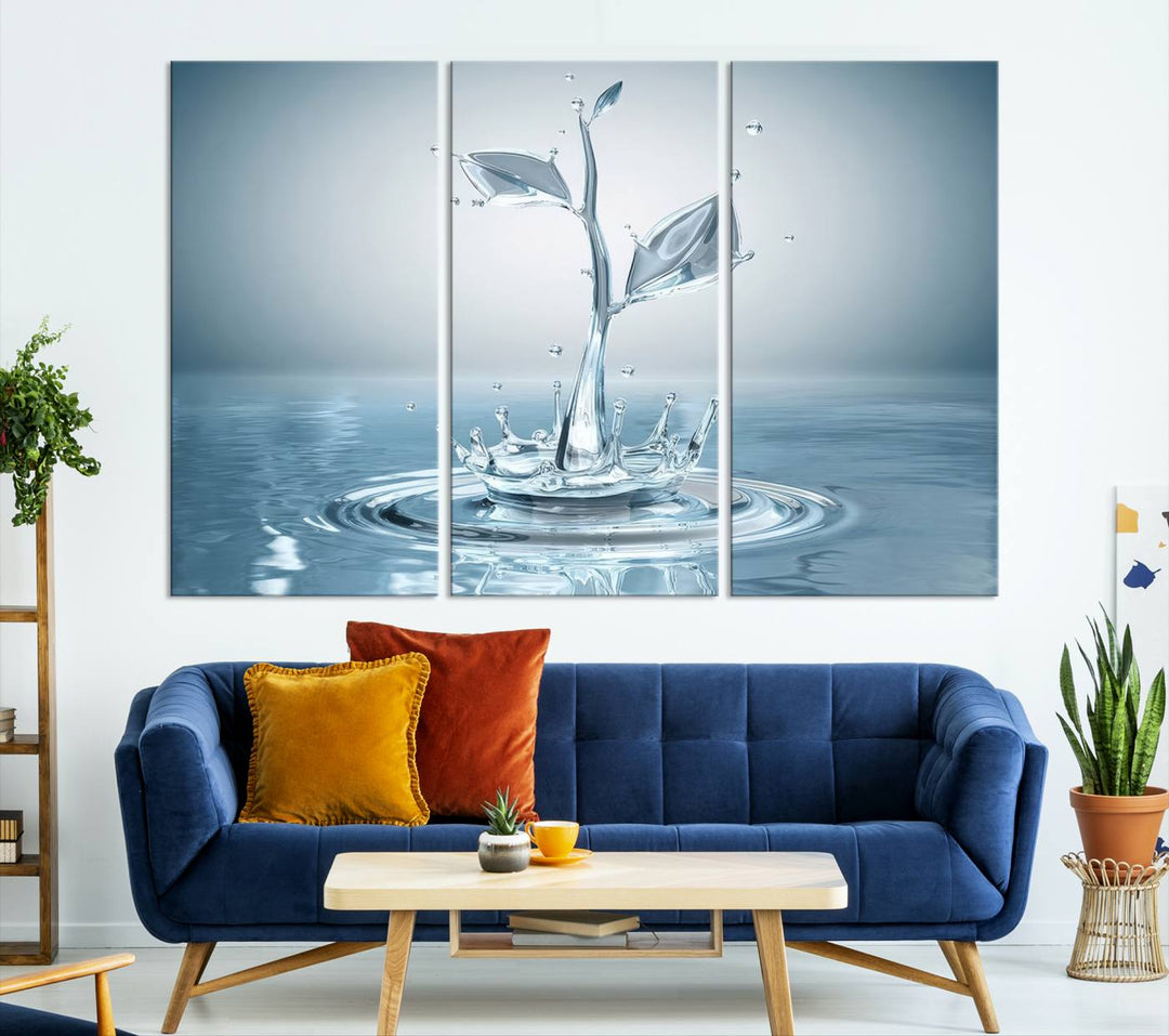 Bathroom Wall Art Blue Leaf canvas Water Drop print Water splash modern art Bathroom Wall Art Canvas Print