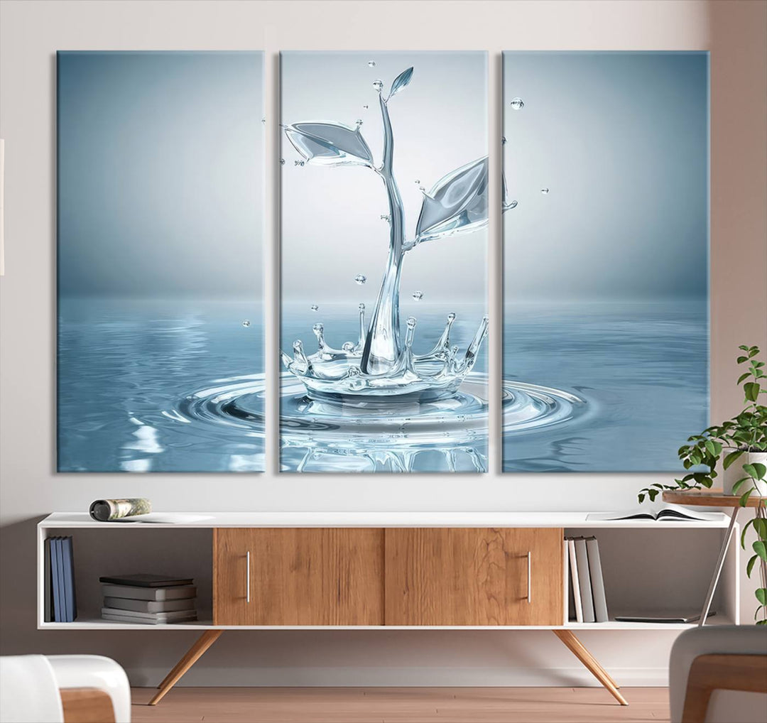 Bathroom Wall Art Blue Leaf canvas Water Drop print Water splash modern art Bathroom Wall Art Canvas Print