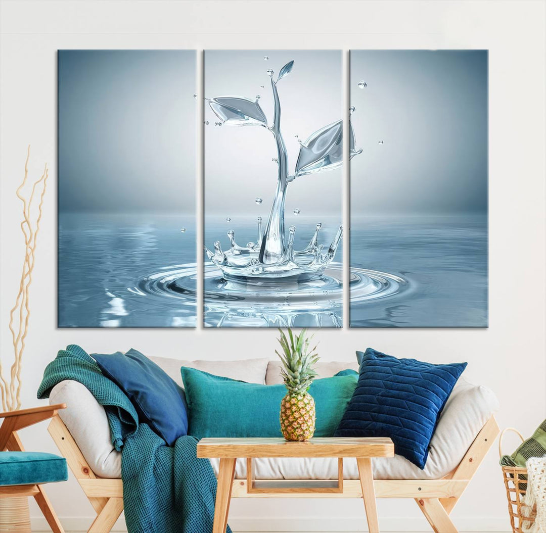 Bathroom Wall Art Blue Leaf canvas Water Drop print Water splash modern art Bathroom Wall Art Canvas Print