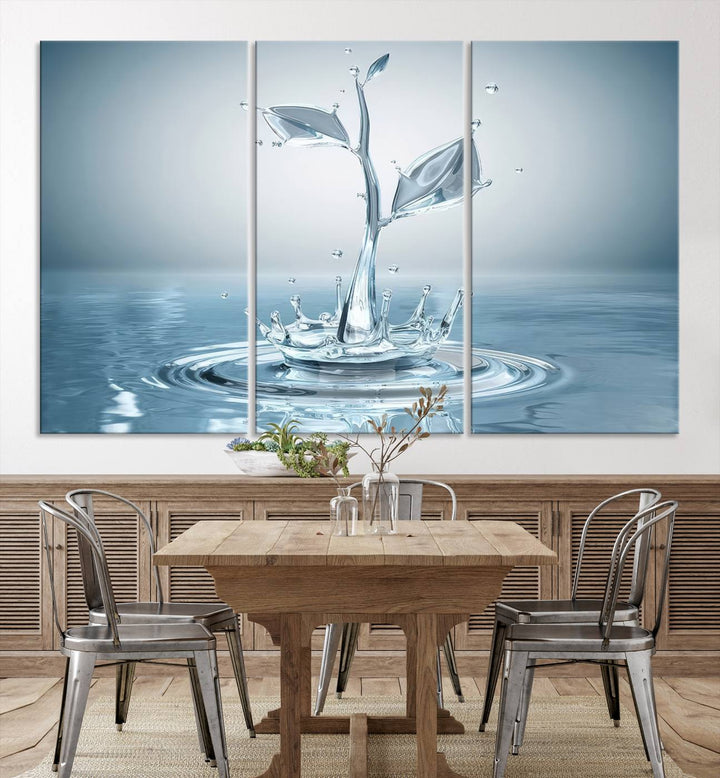 Bathroom Wall Art Blue Leaf canvas Water Drop print Water splash modern art Bathroom Wall Art Canvas Print