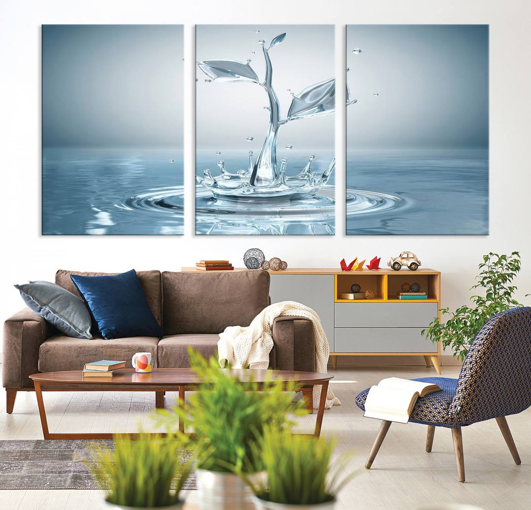 Bathroom Wall Art Blue Leaf canvas Water Drop print Water splash modern art Bathroom Wall Art Canvas Print