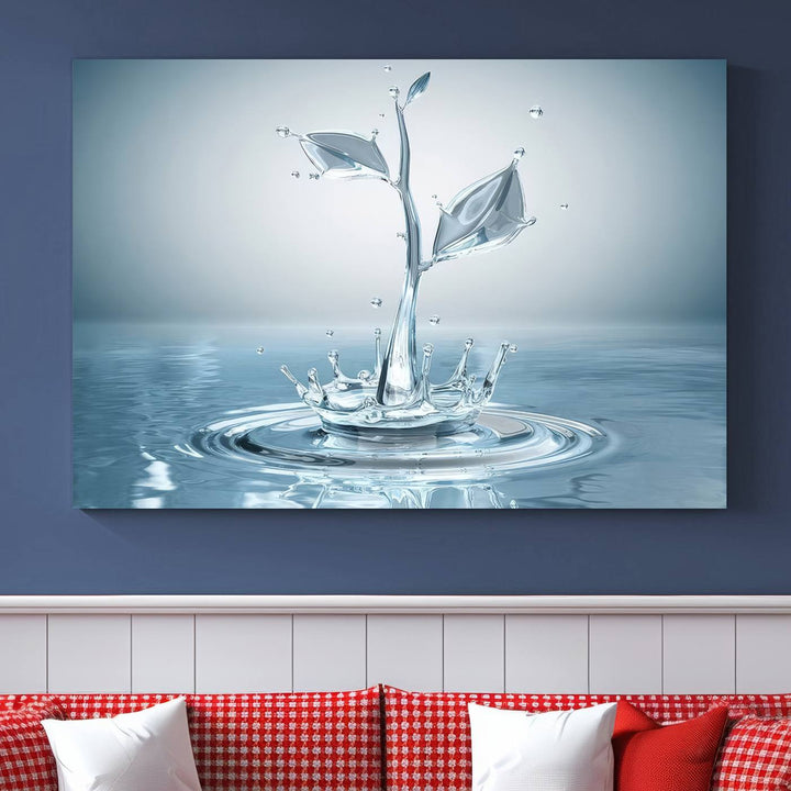 Bathroom Wall Art Blue Leaf canvas Water Drop print Water splash modern art Bathroom Wall Art Canvas Print