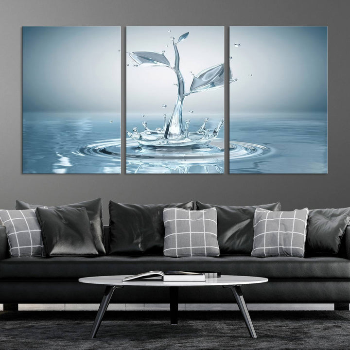 Bathroom Wall Art Blue Leaf canvas Water Drop print Water splash modern art Bathroom Wall Art Canvas Print