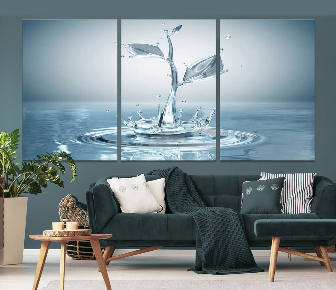 Bathroom Wall Art Blue Leaf canvas Water Drop print Water splash modern art Bathroom Wall Art Canvas Print