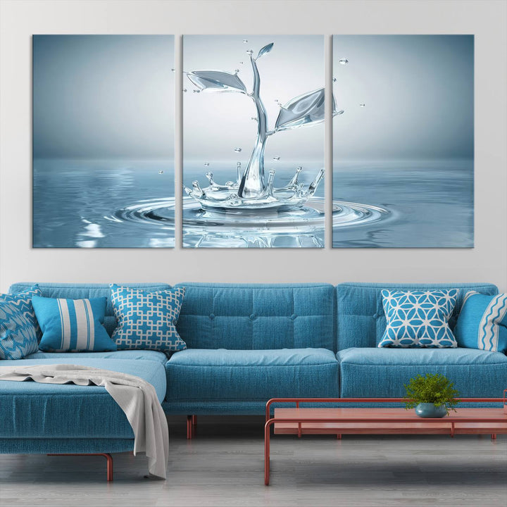 Bathroom Wall Art Blue Leaf canvas Water Drop print Water splash modern art Bathroom Wall Art Canvas Print