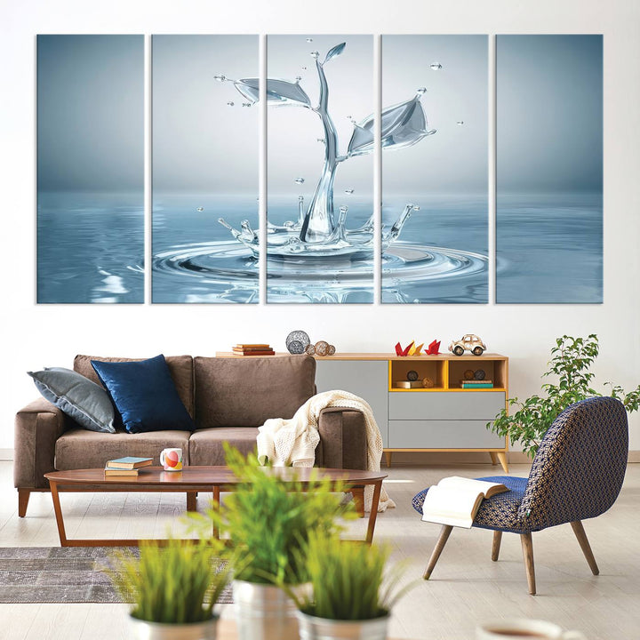 Bathroom Wall Art Blue Leaf canvas Water Drop print Water splash modern art Bathroom Wall Art Canvas Print