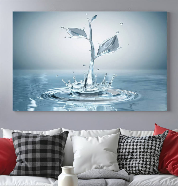 Bathroom Wall Art Blue Leaf canvas Water Drop print Water splash modern art Bathroom Wall Art Canvas Print