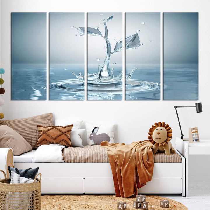 Bathroom Wall Art Blue Leaf canvas Water Drop print Water splash modern art Bathroom Wall Art Canvas Print