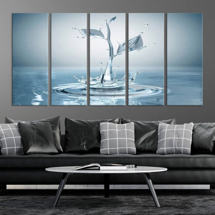 Bathroom Wall Art Blue Leaf canvas Water Drop print Water splash modern art Bathroom Wall Art Canvas Print