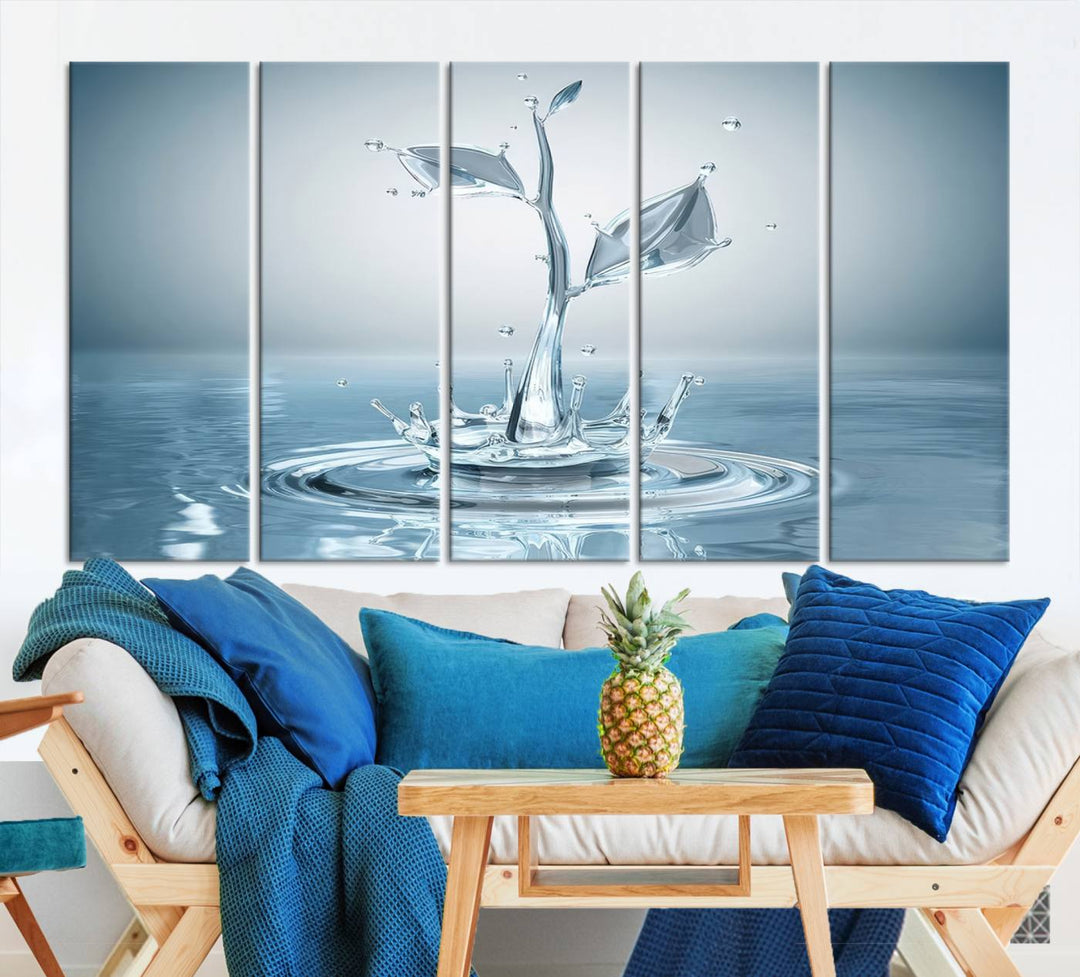 Bathroom Wall Art Blue Leaf canvas Water Drop print Water splash modern art Bathroom Wall Art Canvas Print