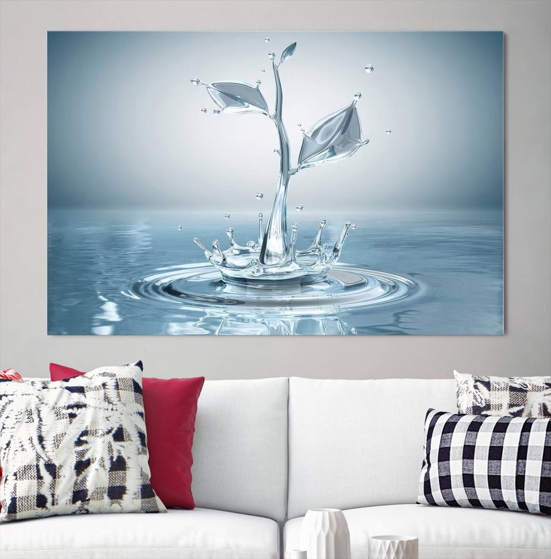 Bathroom Wall Art Blue Leaf canvas Water Drop print Water splash modern art Bathroom Wall Art Canvas Print