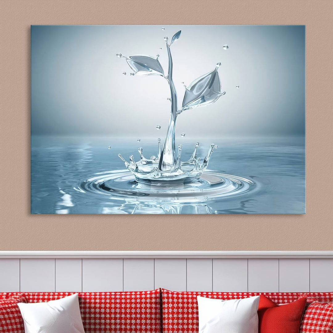 Bathroom Wall Art Blue Leaf canvas Water Drop print Water splash modern art Bathroom Wall Art Canvas Print