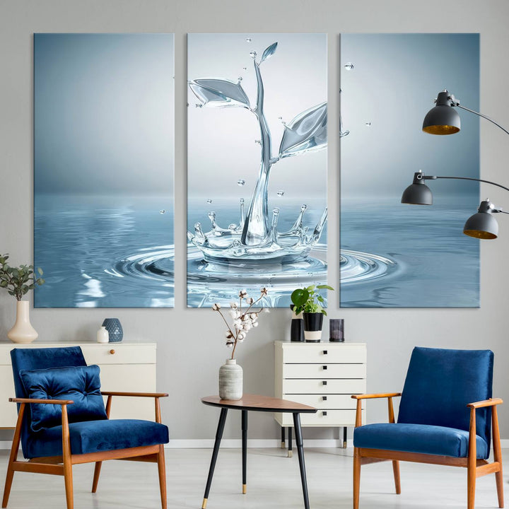 Bathroom Wall Art Blue Leaf canvas Water Drop print Water splash modern art Bathroom Wall Art Canvas Print