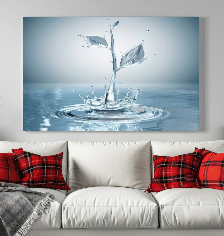 Bathroom Wall Art Blue Leaf canvas Water Drop print Water splash modern art Bathroom Wall Art Canvas Print