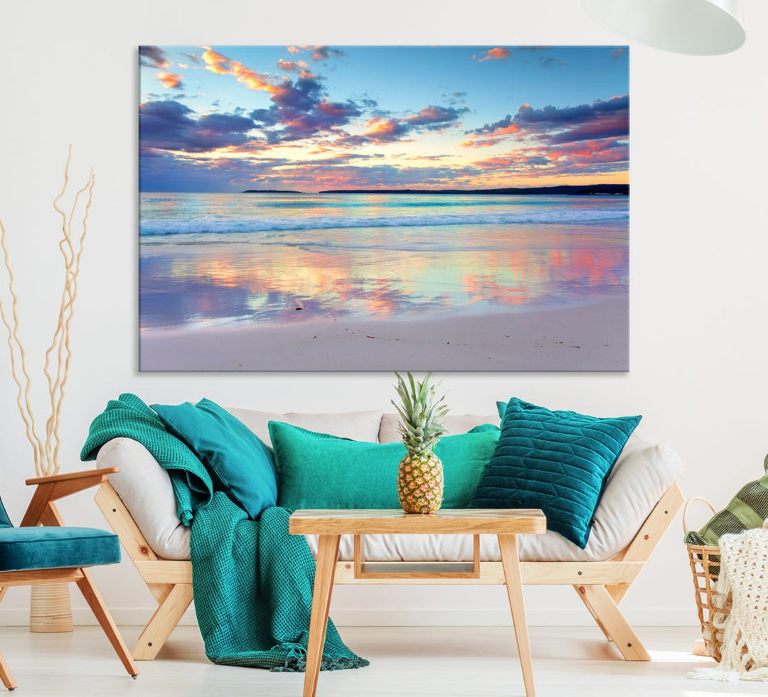 Beach and Sunset Blue Sky Large Wall Art Canvas Print