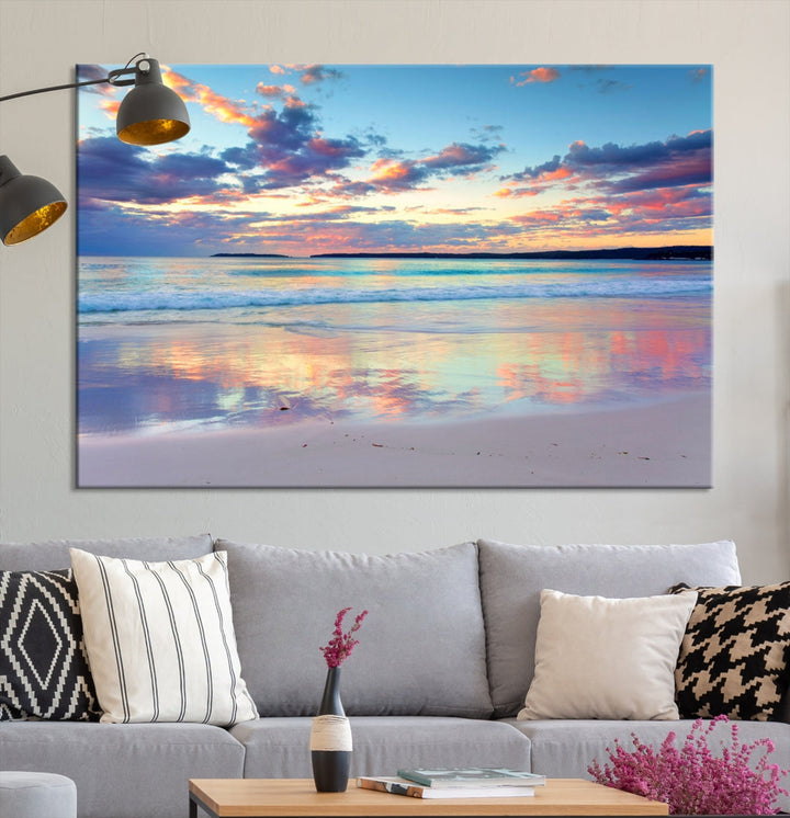 Beach and Sunset Blue Sky Large Wall Art Canvas Print