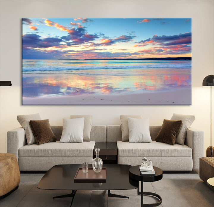 Beach and Sunset Blue Sky Large Wall Art Canvas Print