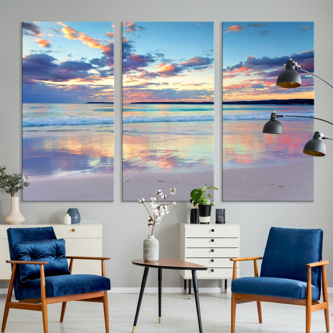 Beach and Sunset Blue Sky Large Wall Art Canvas Print