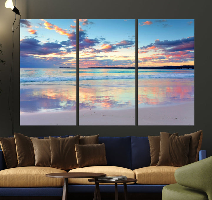 Beach and Sunset Blue Sky Large Wall Art Canvas Print