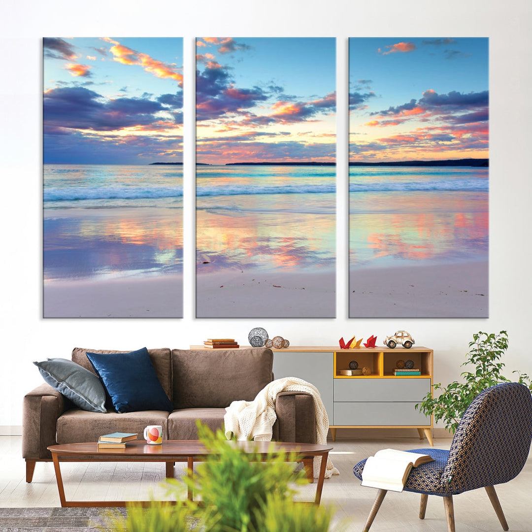 Beach and Sunset Blue Sky Large Wall Art Canvas Print