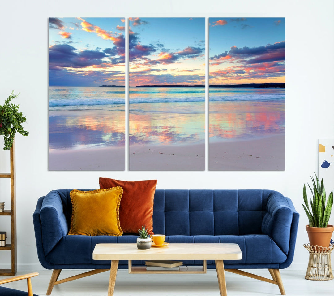 Beach and Sunset Blue Sky Large Wall Art Canvas Print