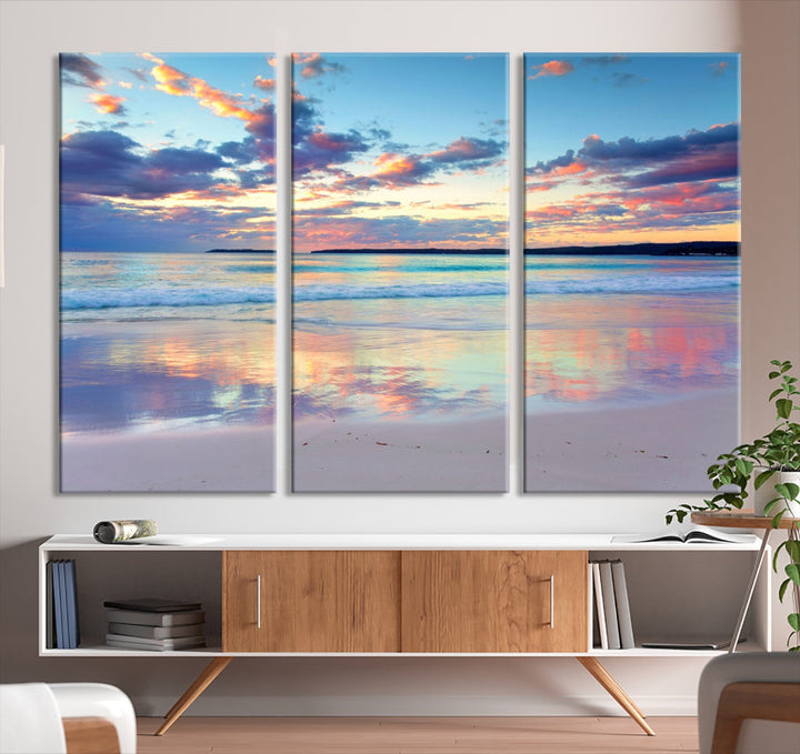 Beach and Sunset Blue Sky Large Wall Art Canvas Print