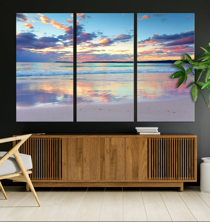 Beach and Sunset Blue Sky Large Wall Art Canvas Print