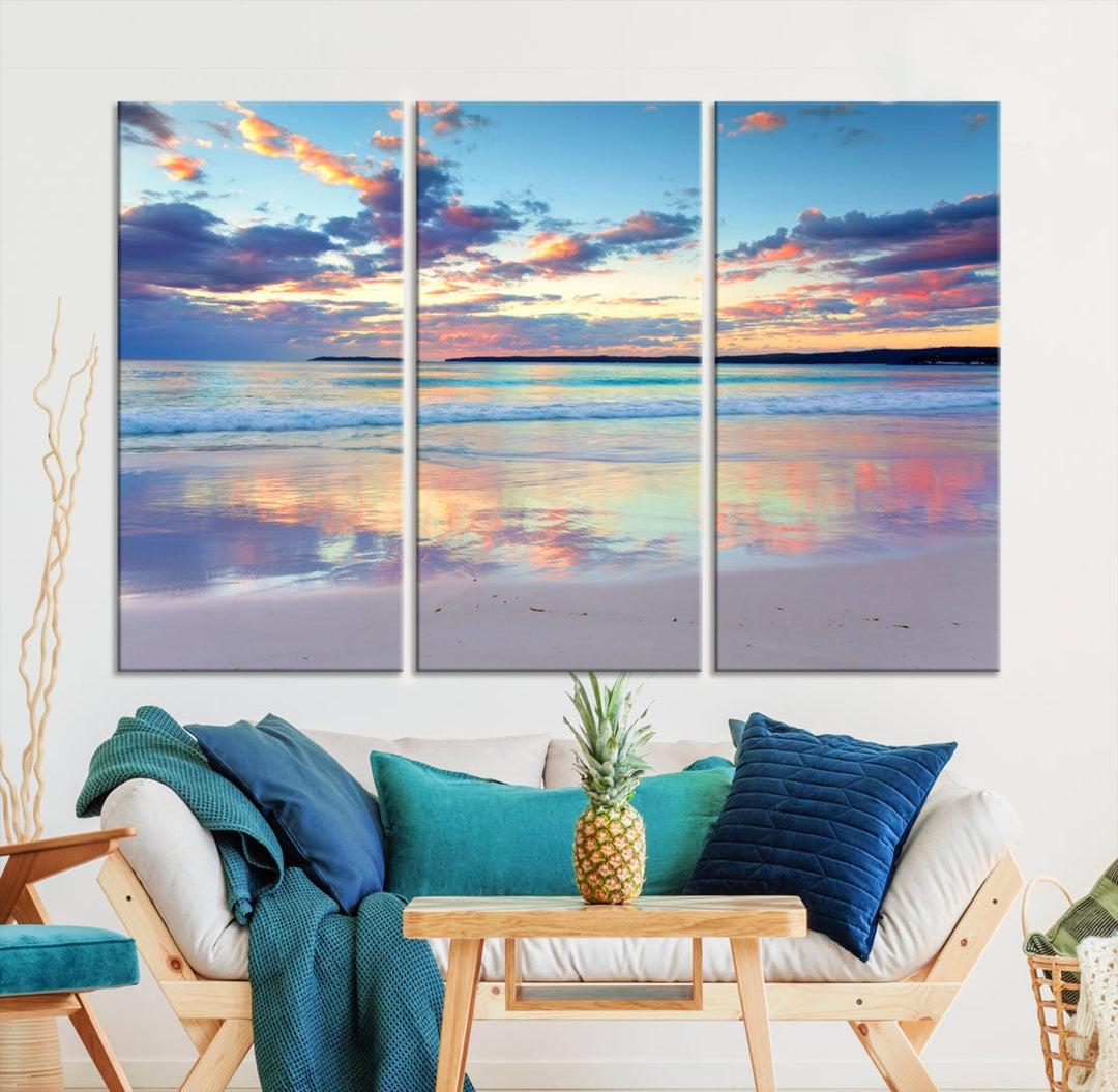 Beach and Sunset Blue Sky Large Wall Art Canvas Print