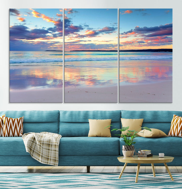 Beach and Sunset Blue Sky Large Wall Art Canvas Print